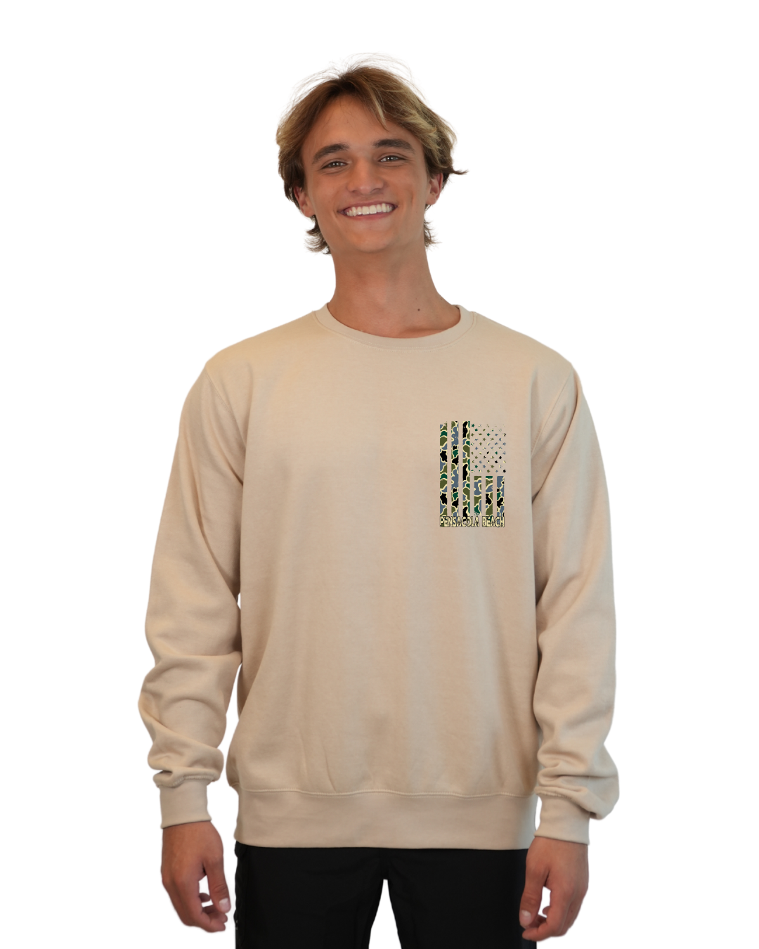 Pensacola Beach Flag Men  Crewneck – Camouflage Edition