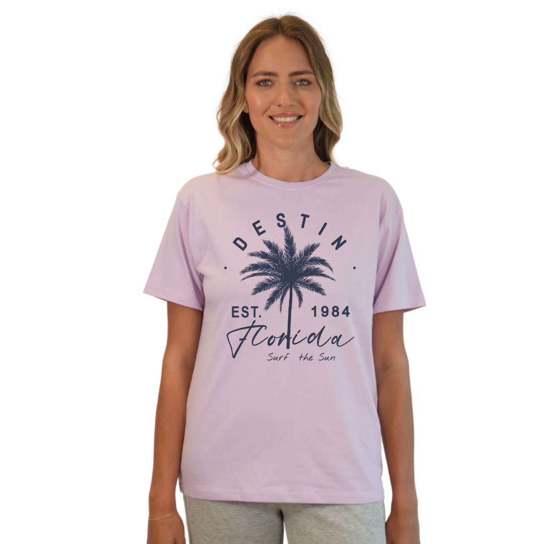 Destin Florida Combed Cotton Women T-Shirt with a Front Palm Tree Est. 1984 Design Style CC1000