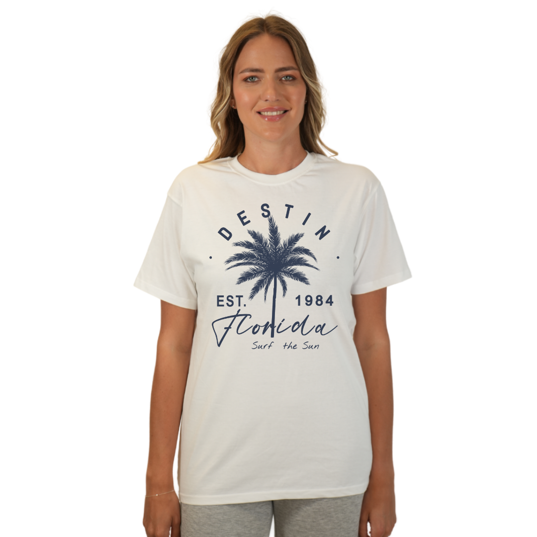 Destin Florida Combed Cotton Women T-Shirt with a Front Palm Tree Est. 1984 Design Style CC1000