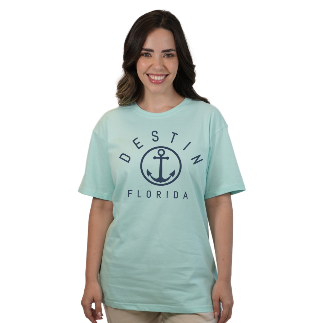 Destin Florida Combed Cotton Women T-Shirt with a Front Nautical Design Style CC1000