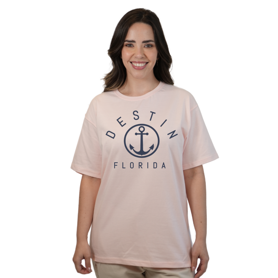 Destin Florida Combed Cotton Women T-Shirt with a Front Nautical Design Style CC1000