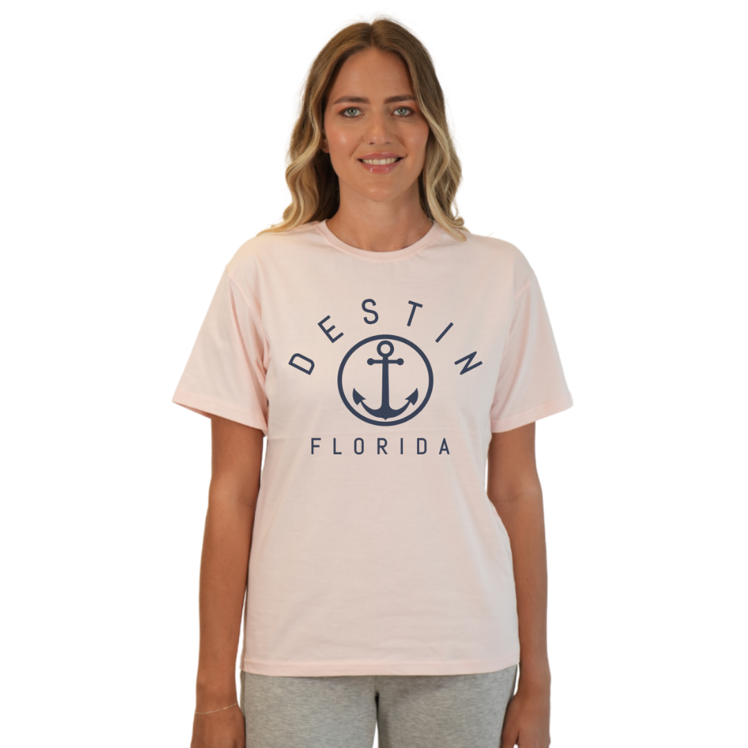 Destin Florida Combed Cotton Women T-Shirt with a Front Nautical Design Style CC1000