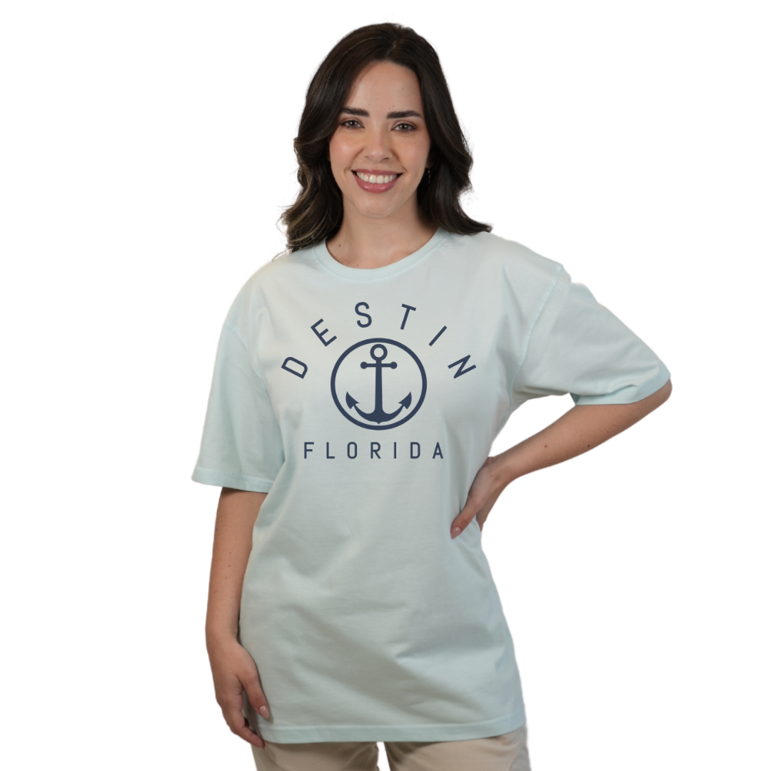 Destin Florida Combed Cotton Women T-Shirt with a Front Nautical Design Style CC1000