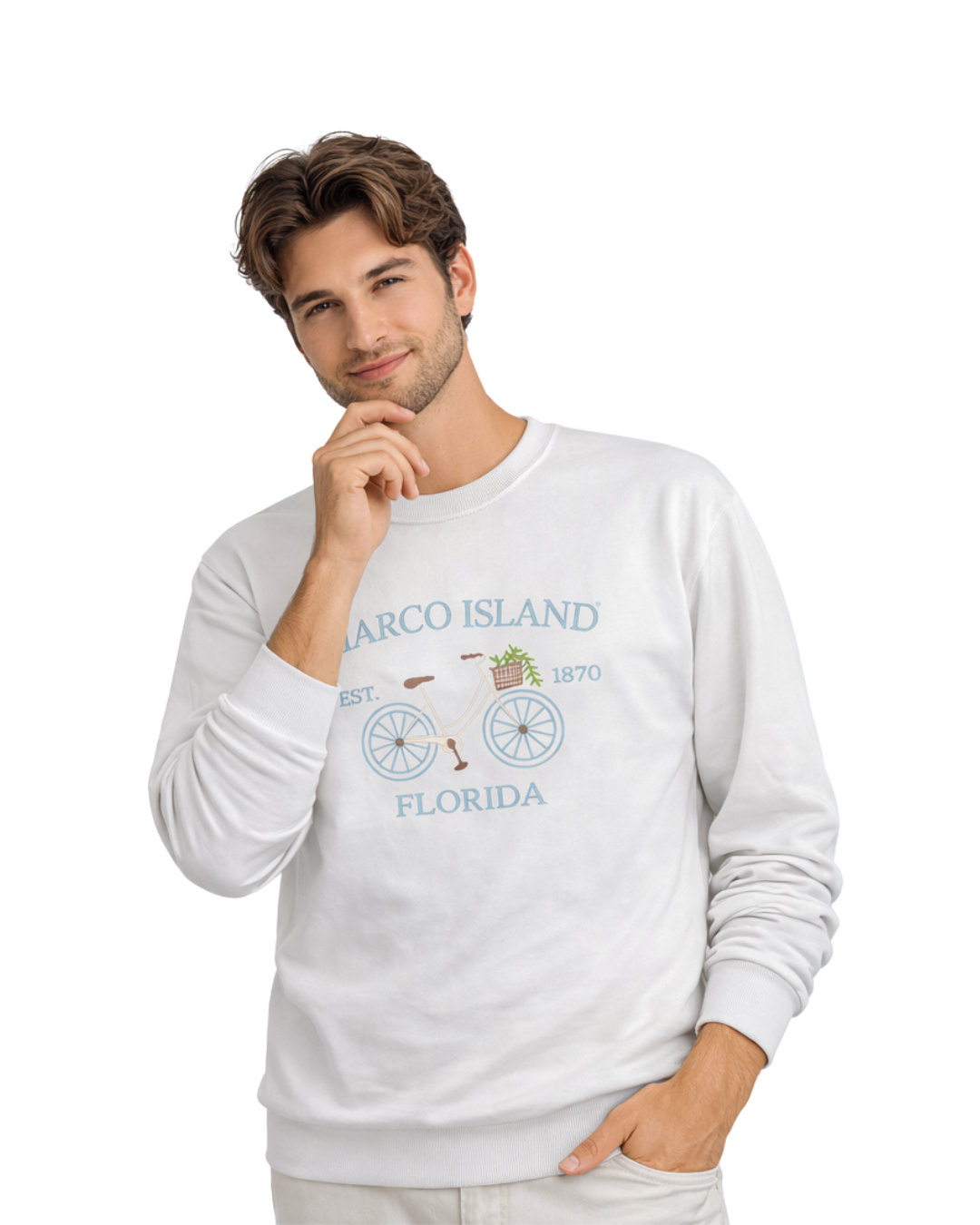 Marco Island, FL Embroidered Men’s Crewneck crewneck alvinsisland.com S White