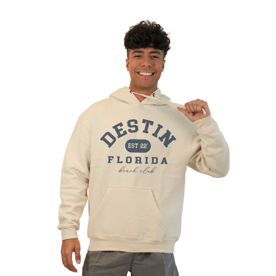 Destin Florida Pullover Hoodie Men with Big Front Destin Est 22 Florida Beach Club Design Style 252