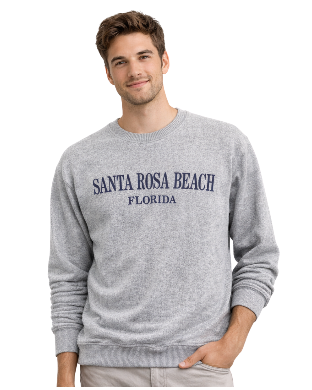 Santa Rosa Beach, Fl Nantucket Crewneck – Embroidered City Name Appliqué (Style AP267AI) crewneck alvinsisland.com Salt & Pepper S