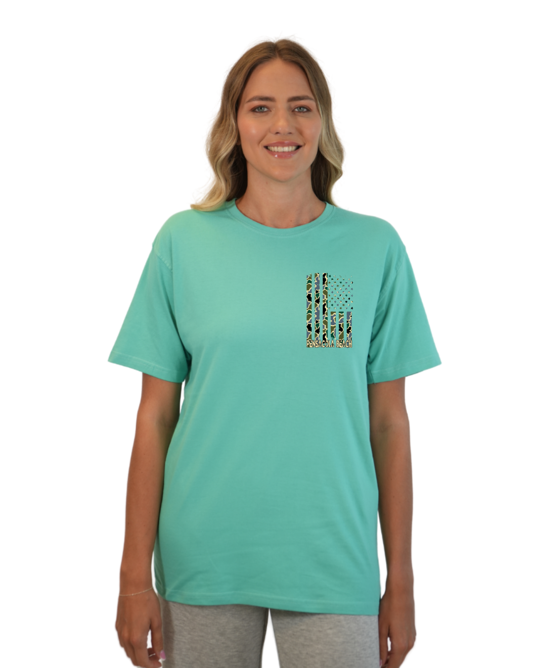 Pensacola American Women Flag T-Shirt – Camouflage Edition