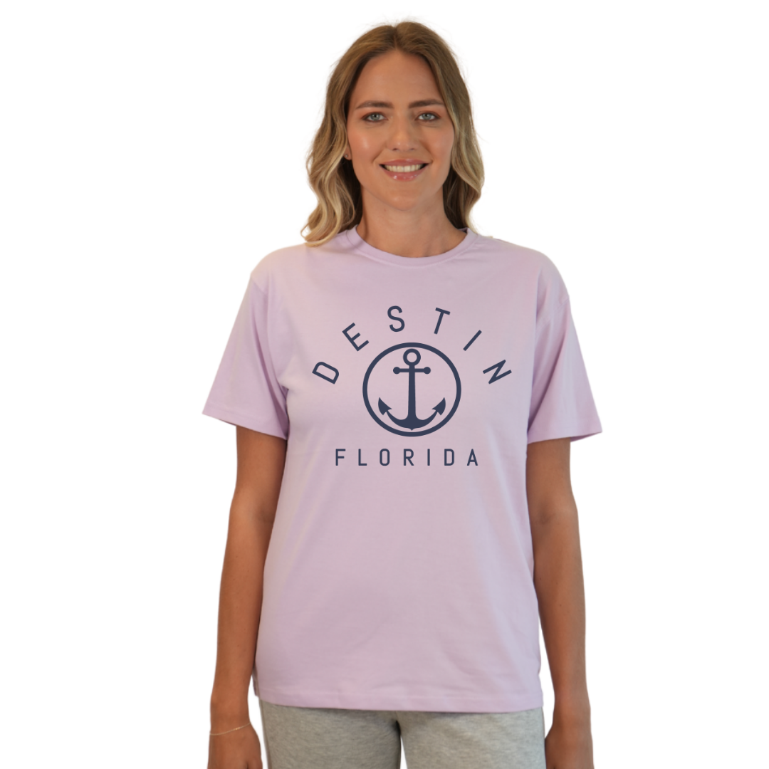 Destin Florida Combed Cotton Women T-Shirt with a Front Nautical Design Style CC1000