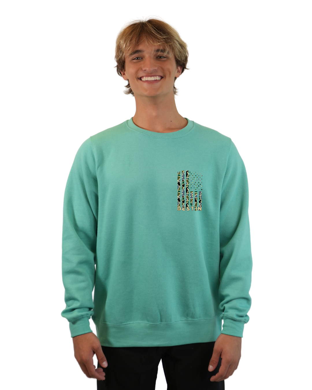 Destin Flag Men Crewneck – Camouflage Edition crewneck alvinsisland.com SEAFOAM S