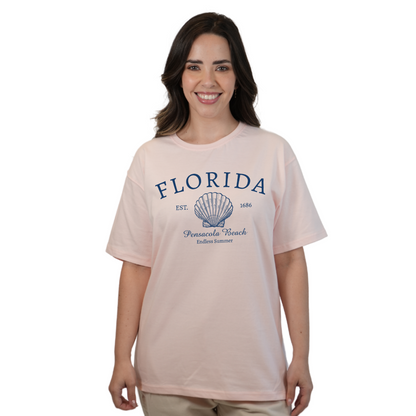 Pensacola Beach Combed Cotton Women T-Shirt with a Front Florida Shell Endless SummerDesign Style CC1000