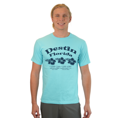 Destin Florida Combed Cotton Men T-Shirt with a Front 3 Hibiscus Flower Design Style CC1000