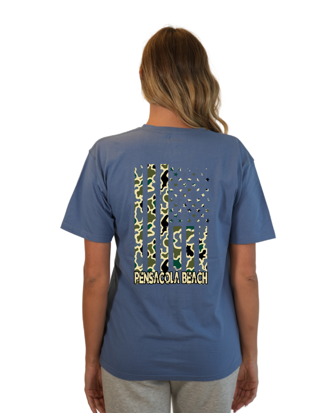 Pensacola American Women Flag T-Shirt – Camouflage Edition