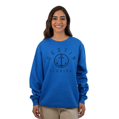 Destin Florida Fleece Crewneck Sweatshirt Women with a Front Nautical Design Style 067