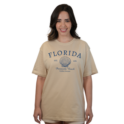 Pensacola Beach Combed Cotton Women T-Shirt with a Front Florida Shell Endless SummerDesign Style CC1000