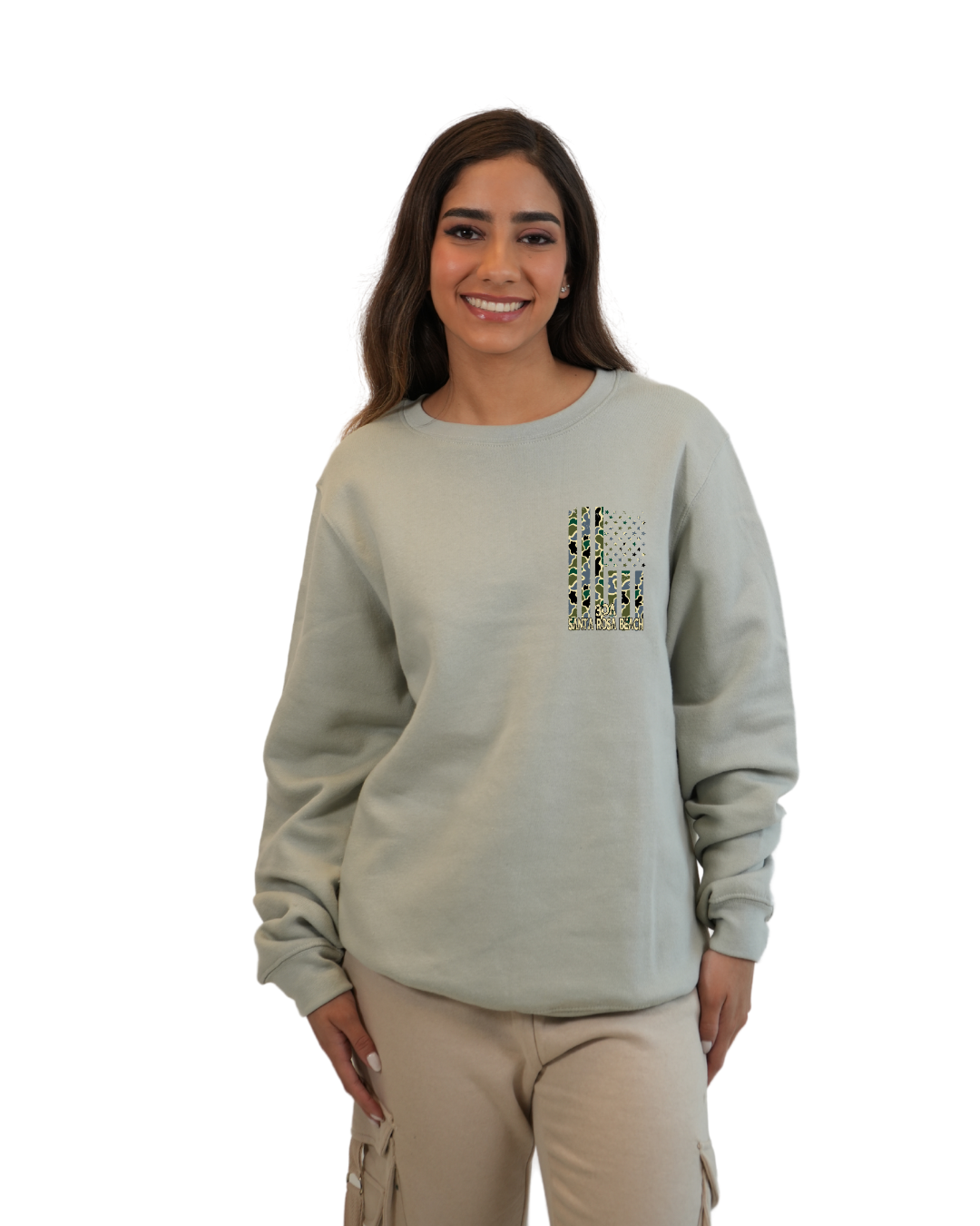 Santa Rosa Beach American Flag Women Crewneck – Camouflage Edition crewneck alvinsisland.com Silver S