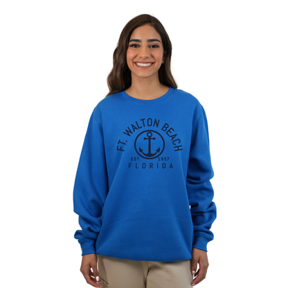 Ft. Walton Beach Fleece Crewneck Sweatshirt Women with a Front Nautical Design Style 067