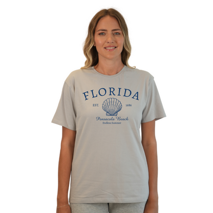 Pensacola Beach Combed Cotton Women T-Shirt with a Front Florida Shell Endless SummerDesign Style CC1000