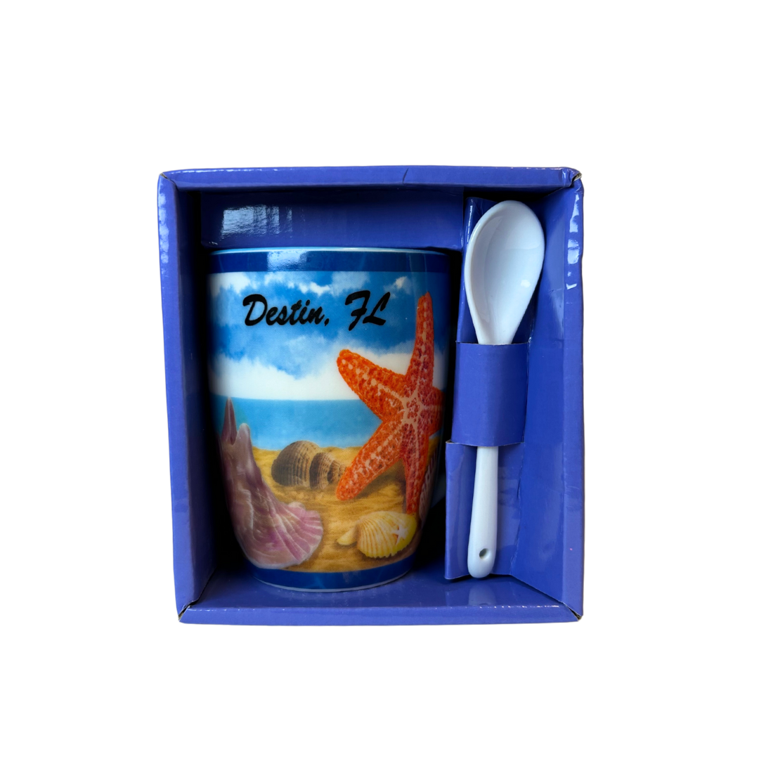 Destin Mug with Spoon Box Shells Design