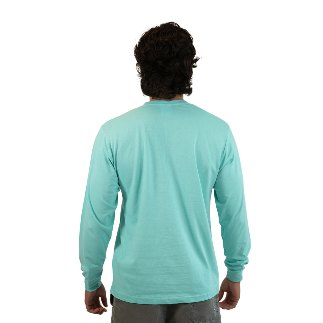 Miami Skyline and Palm Tree, Seablue Unisex Lightweight Long Sleeve Style Prv001