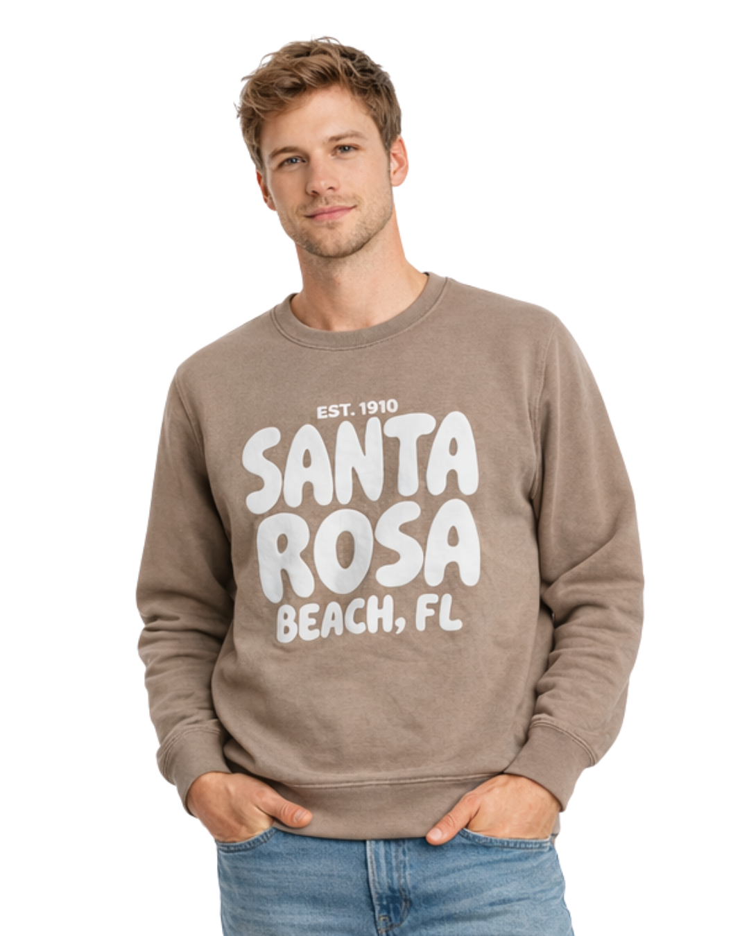 Santa Rosa Beach, Fl City Name Crewneck Style AI067C crewneck alvinsisland.com Cappuccino S
