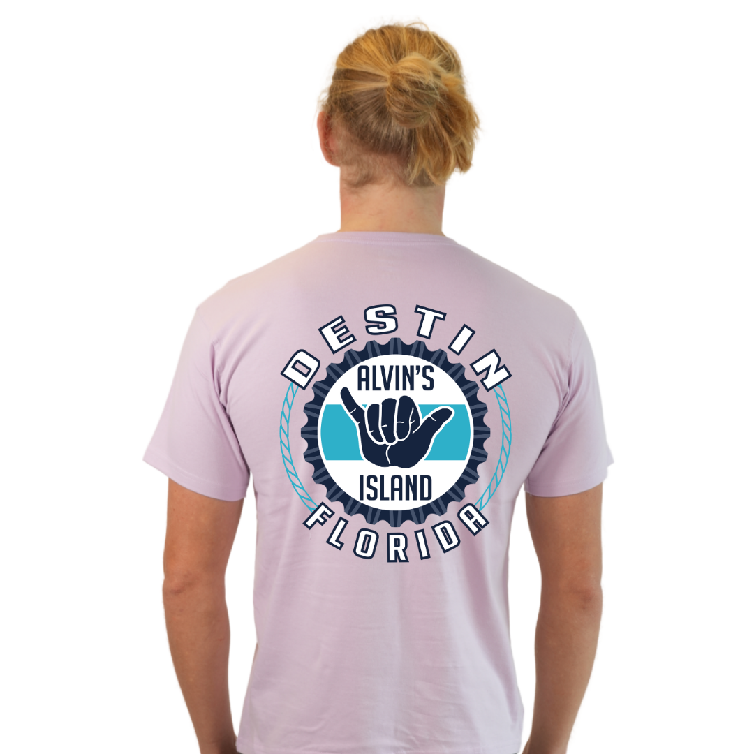 Destin Combed Cotton Men T-Shirt with a Alvin's island Hang Loose Design Style CC1000