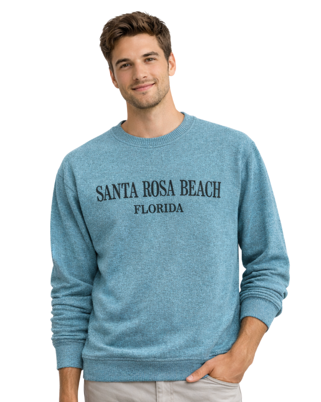 Santa Rosa Beach, Fl Nantucket Crewneck – Embroidered City Name Appliqué (Style AP267AI) crewneck alvinsisland.com Aqua S