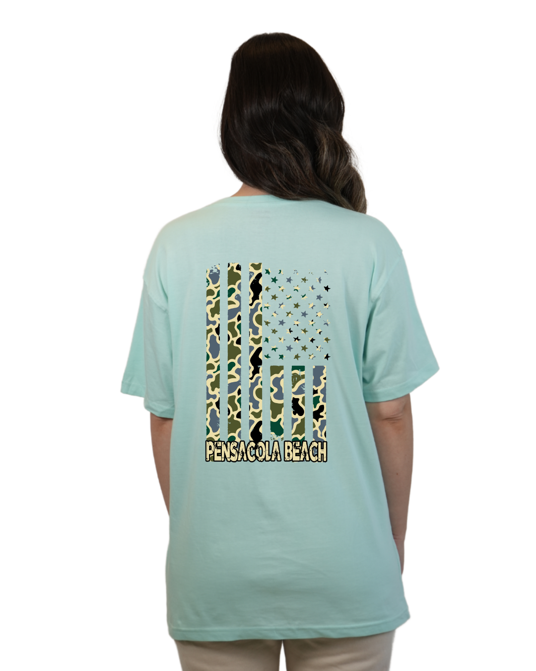 Pensacola American Women Flag T-Shirt – Camouflage Edition