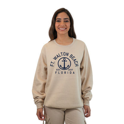 Ft. Walton Beach Fleece Crewneck Sweatshirt Women with a Front Nautical Design Style 067