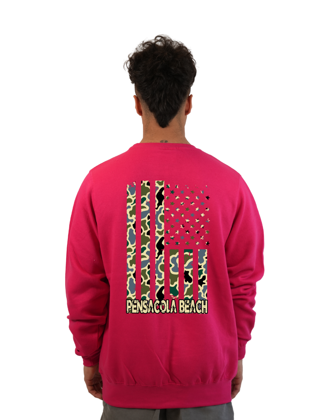 Pensacola Beach Flag Men  Crewneck – Camouflage Edition