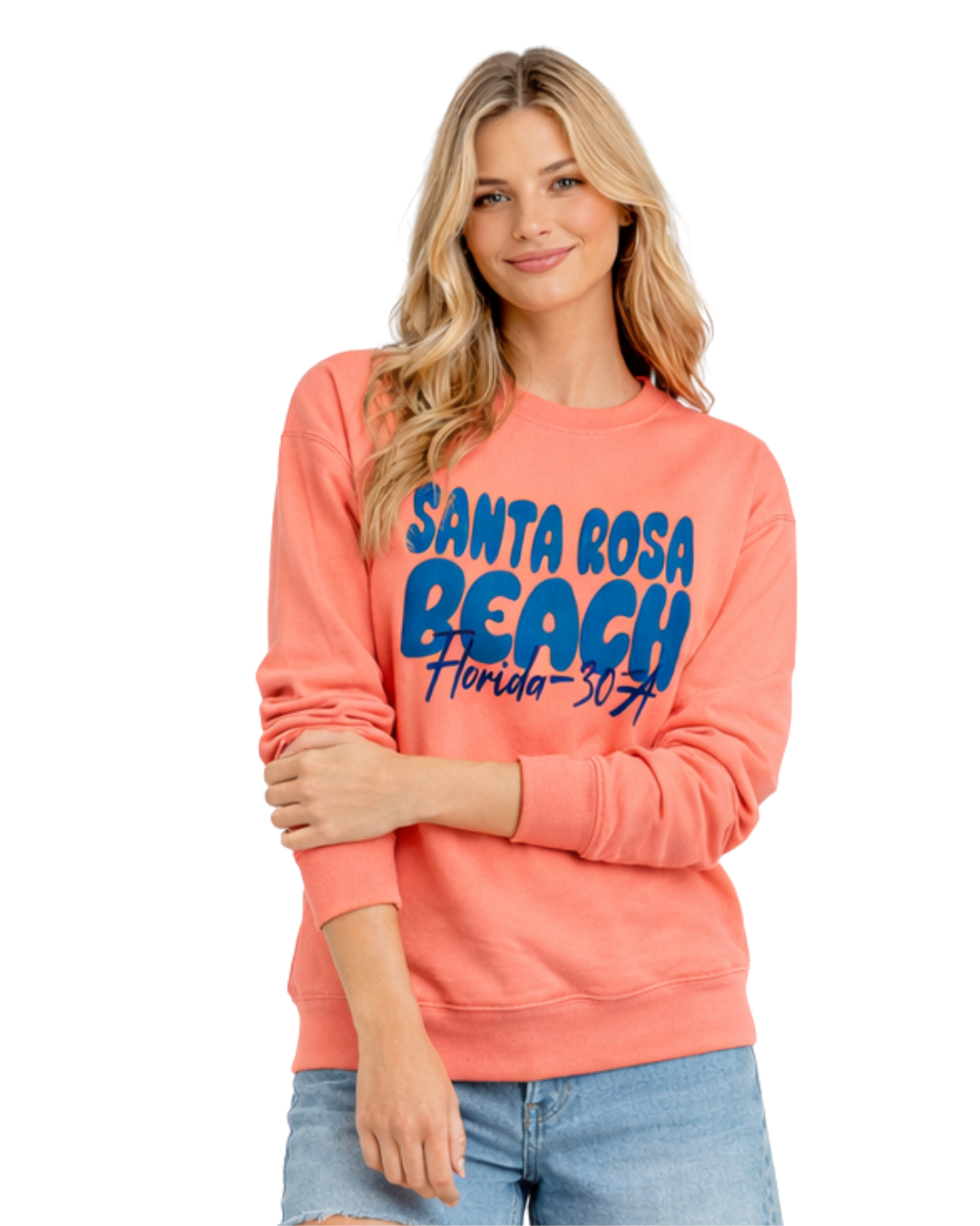 Santa Rosa Beach, Fl City Name Women Crewneck Style AI067C crewneck alvinsisland.com Neon Punch S