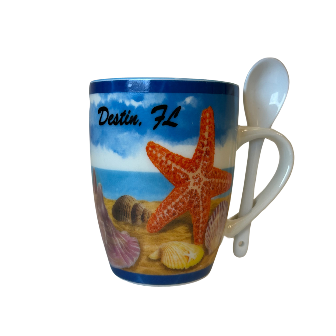 Destin Mug with Spoon Box Shells Design