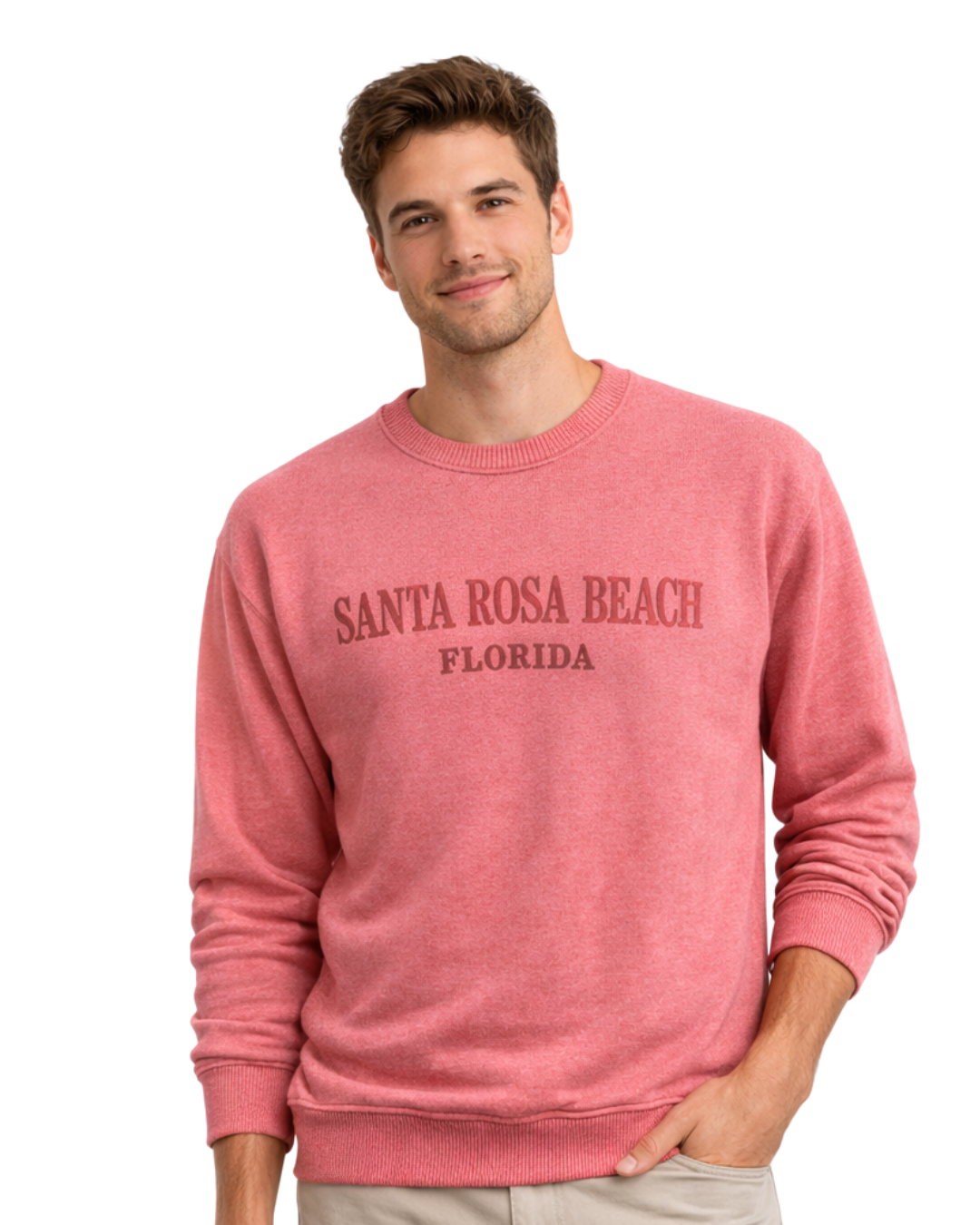Santa Rosa Beach, Fl Nantucket Crewneck – Embroidered City Name Appliqué (Style AP267AI) crewneck alvinsisland.com Flamingo S