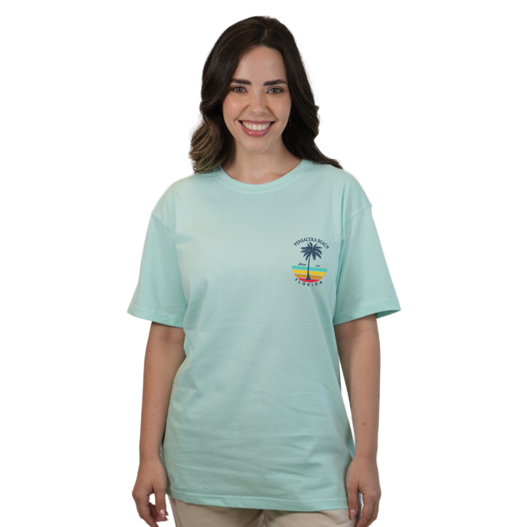 Pensacola Beach  Palm Tree/ Stripes Combed/Cotton Women T-Shirt Style Cc1000