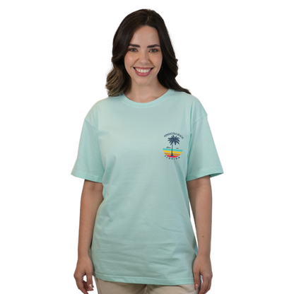 Pensacola Beach  Palm Tree/ Stripes Combed/Cotton Women T-Shirt Style Cc1000