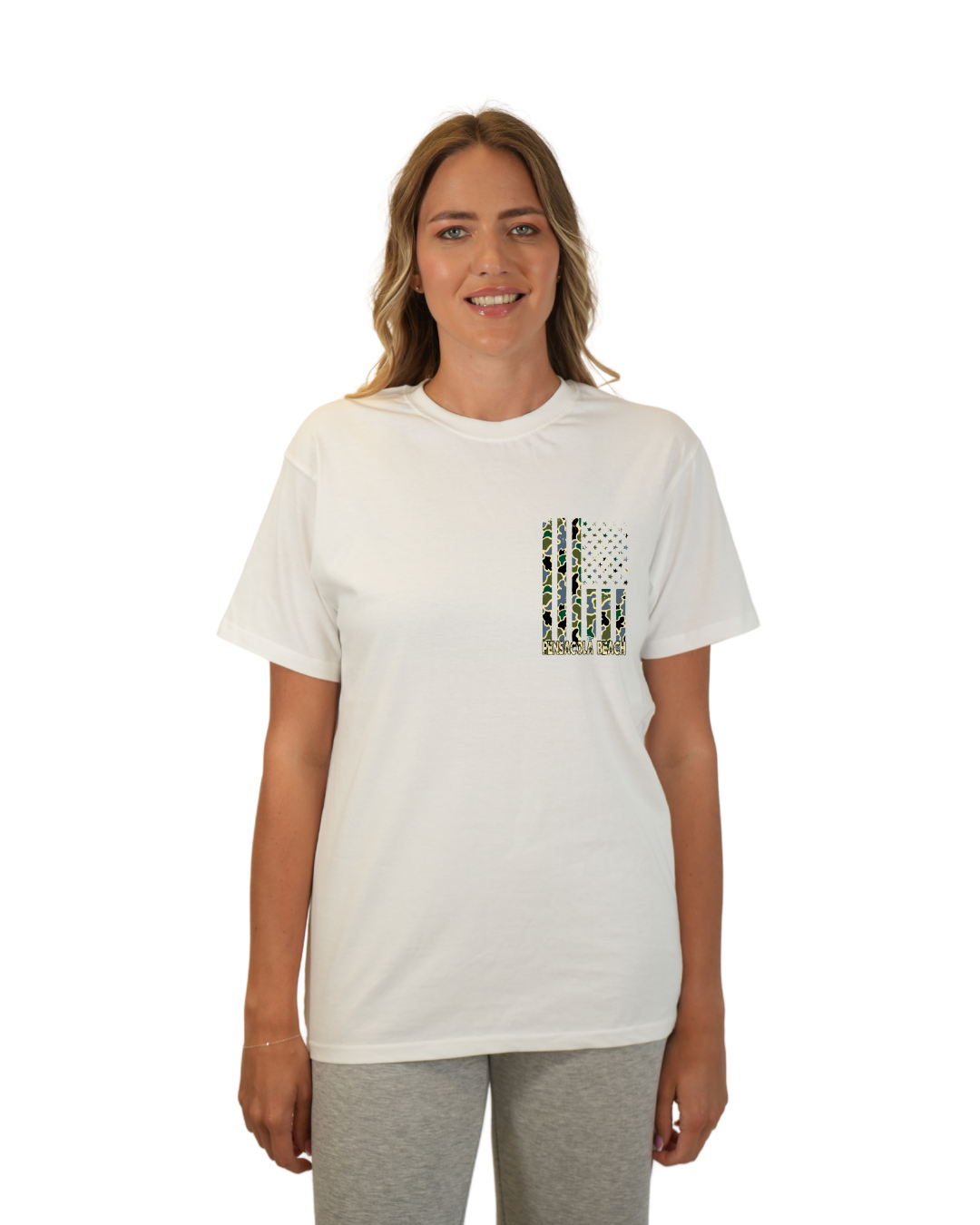 Pensacola American Women Flag T-Shirt – Camouflage Edition