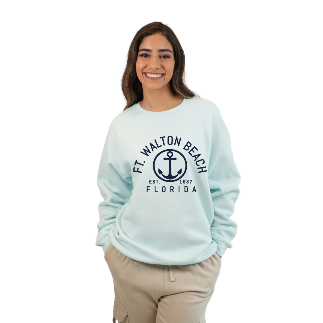 Ft. Walton Beach Fleece Crewneck Sweatshirt Women with a Front Nautical Design Style 067