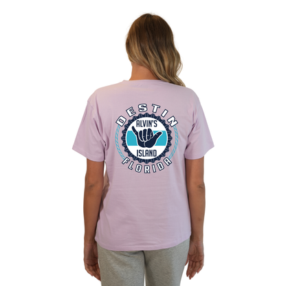 Destin Combed Cotton Women T-Shirt with a Alvin's island Hang Loose Design Style CC1000