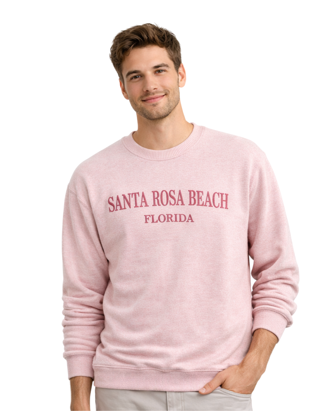 Santa Rosa Beach, Fl Nantucket Crewneck – Embroidered City Name Appliqué (Style AP267AI) crewneck alvinsisland.com Ice pink S