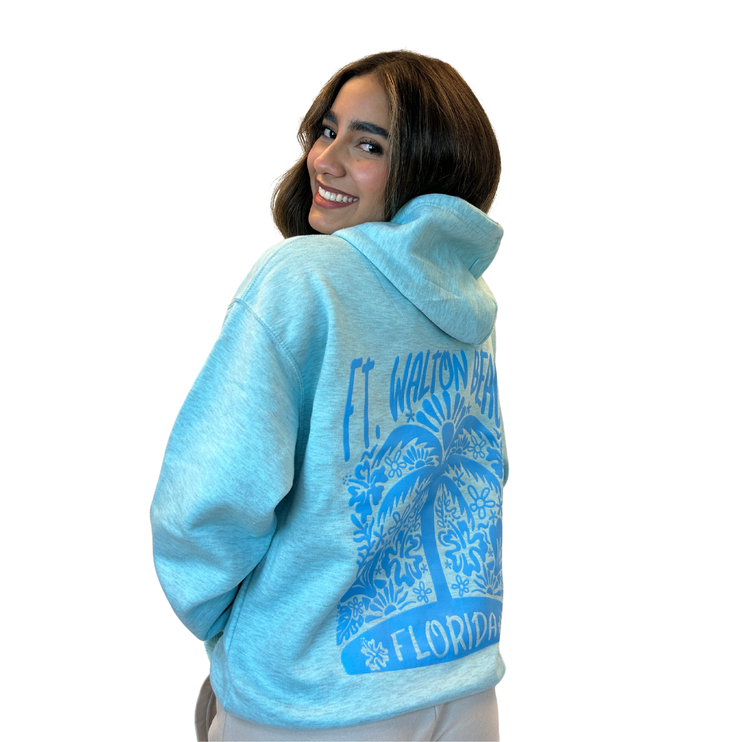 Ft. Walton Beach with front Palm Tree pocket design and back big Design Pullover Hoodie Women Style ML200