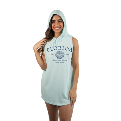 Pensacola Beach Women Sleeveless Cover Up Hoodie with a Front Florida Shell Endless Summer Design Style 263