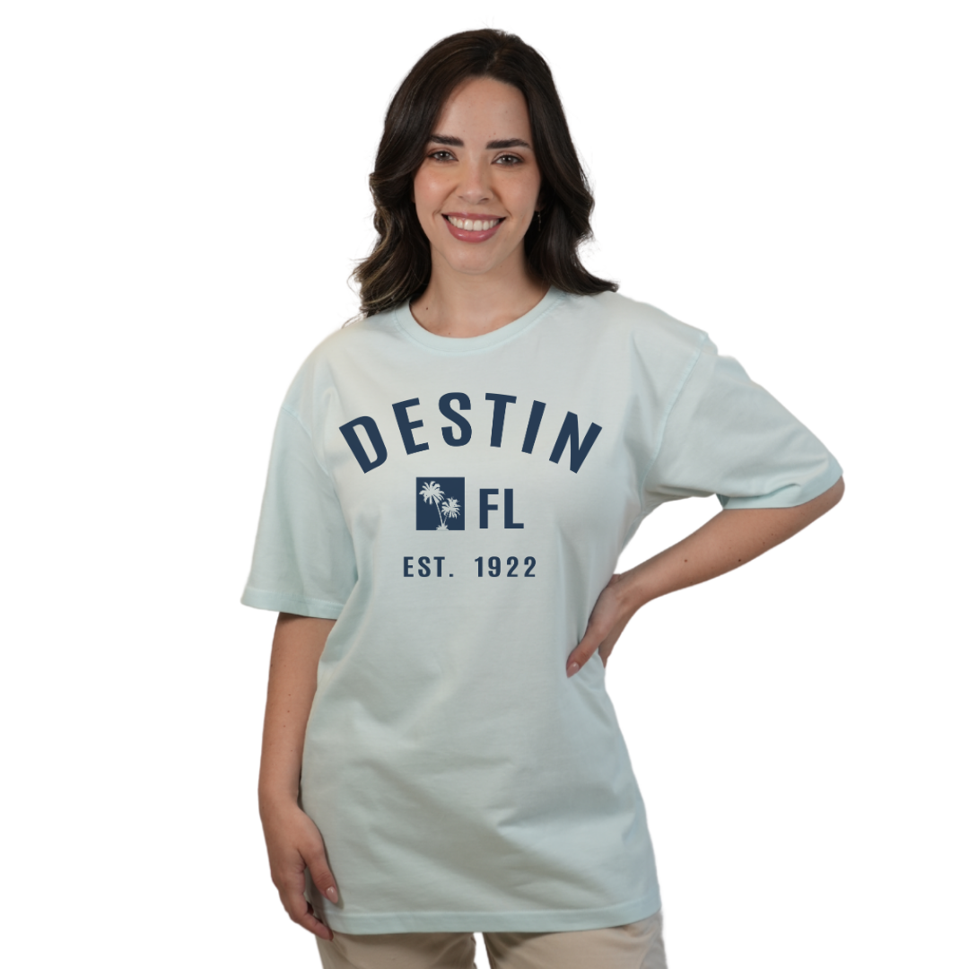 Destin Florida Combed Cotton Women T-Shirt with a Front Palm Trees FL Est. 1922 Design Style CC1000