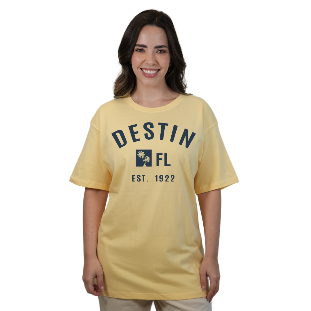 Destin Florida Combed Cotton Women T-Shirt with a Front Palm Trees FL Est. 1922 Design Style CC1000