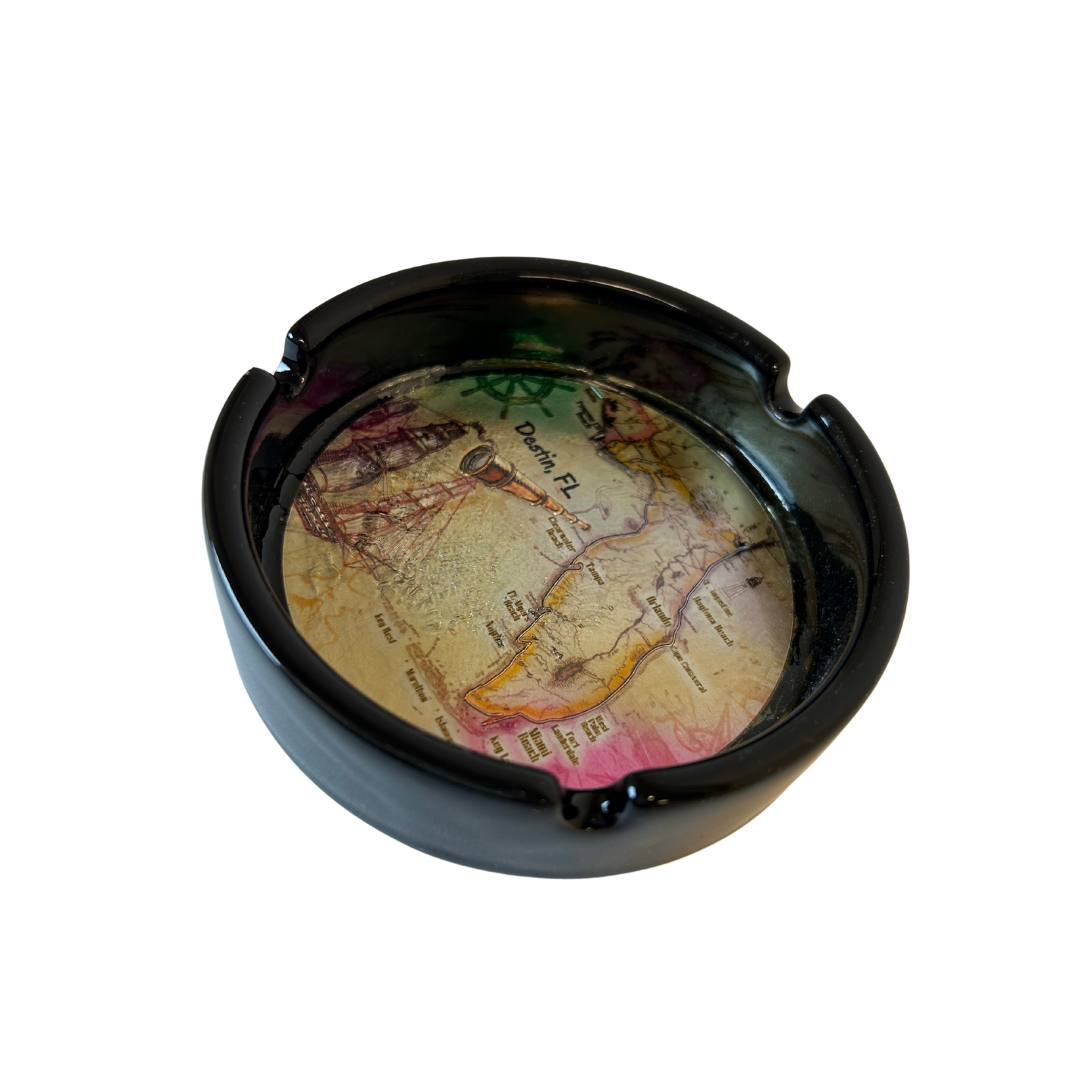 Destin Map Design 4" Diameter Ceramic Round Ashtray