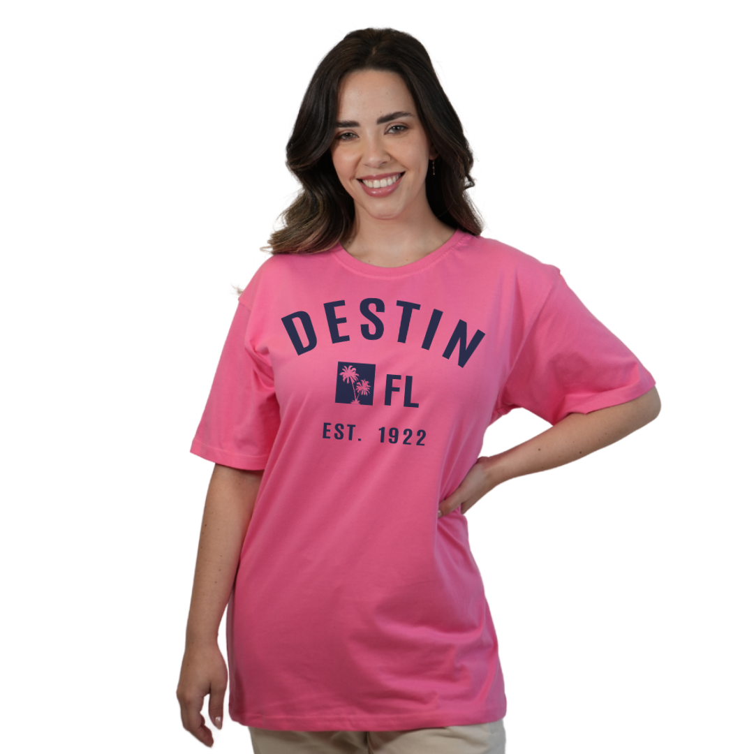 Destin Florida Combed Cotton Women T-Shirt with a Front Palm Trees FL Est. 1922 Design Style CC1000