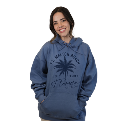 Ft. Walton Beach Pullover Hoodie Women with a Front Palm Tree Est. 1984 Design Style 252