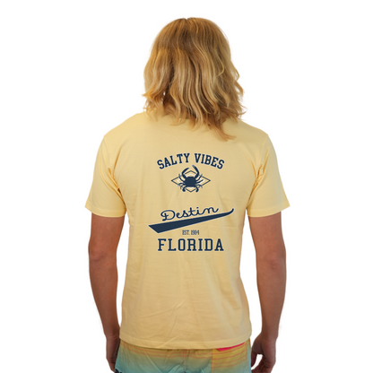 Destin Florida Combed Cotton Men T-Shirt with a Front Pocket Design and back "Salty Vibes Crab" Design Style CC1000