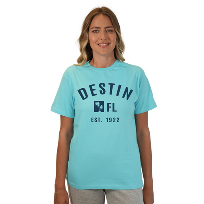 Destin Florida Combed Cotton Women T-Shirt with a Front Palm Trees FL Est. 1922 Design Style CC1000