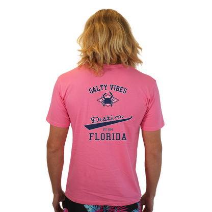 Destin Florida Combed Cotton Men T-Shirt with a Front Pocket Design and back "Salty Vibes Crab" Design Style CC1000