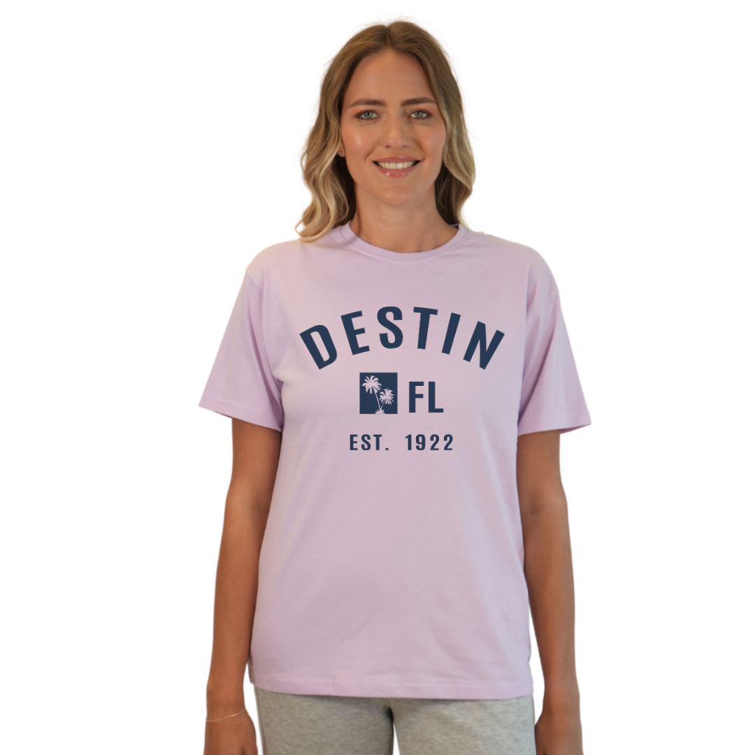 Destin Florida Combed Cotton Women T-Shirt with a Front Palm Trees FL Est. 1922 Design Style CC1000