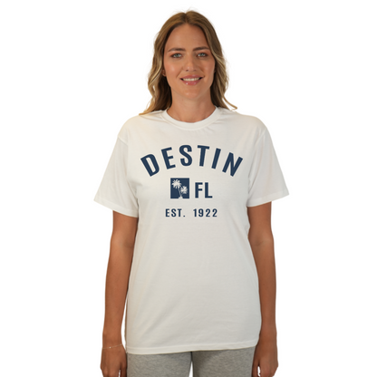 Destin Florida Combed Cotton Women T-Shirt with a Front Palm Trees FL Est. 1922 Design Style CC1000